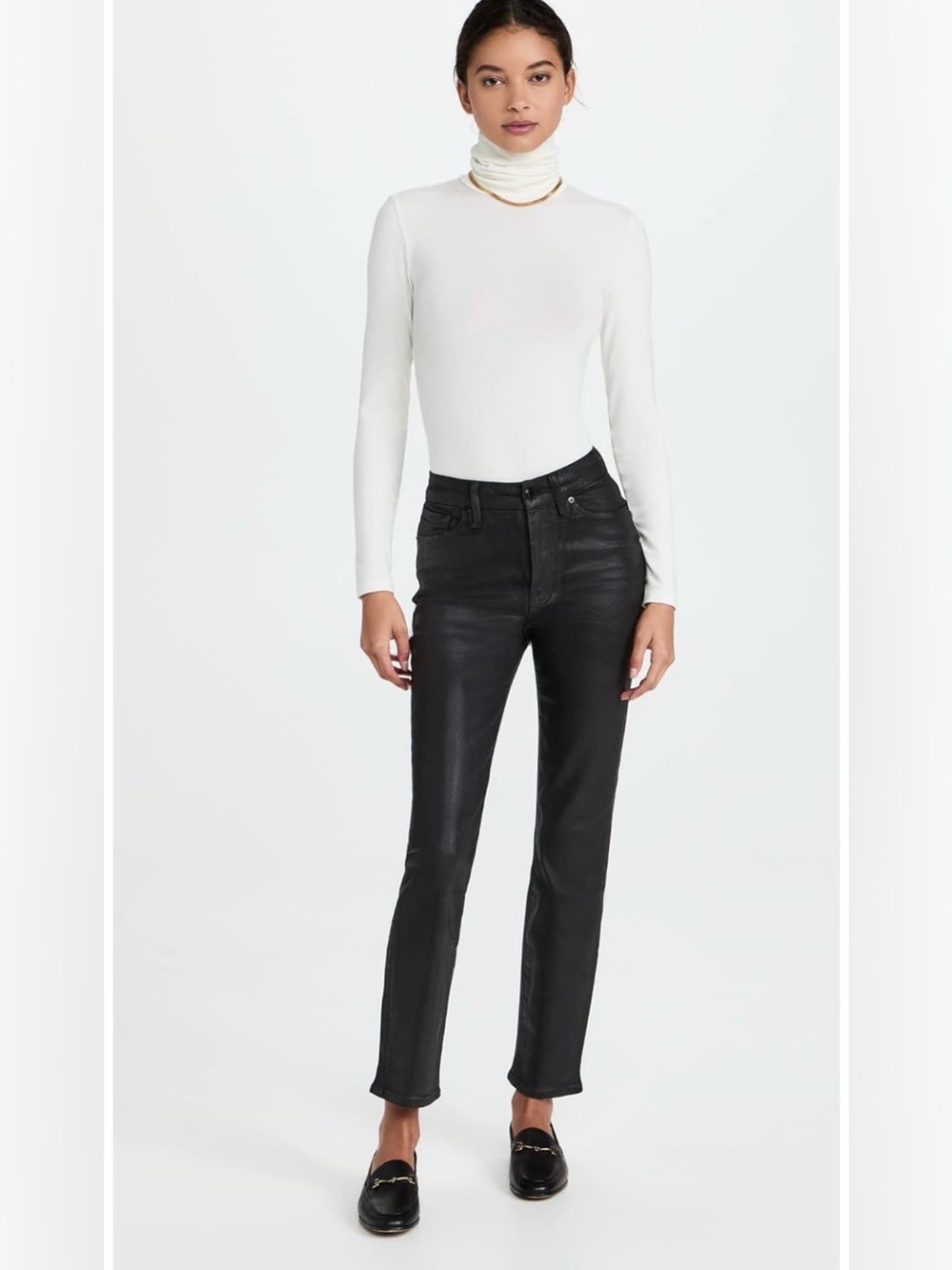 GOOD AMERICA Straight Coated Jeans Sleek Glossy Classic Black Women's 10/30